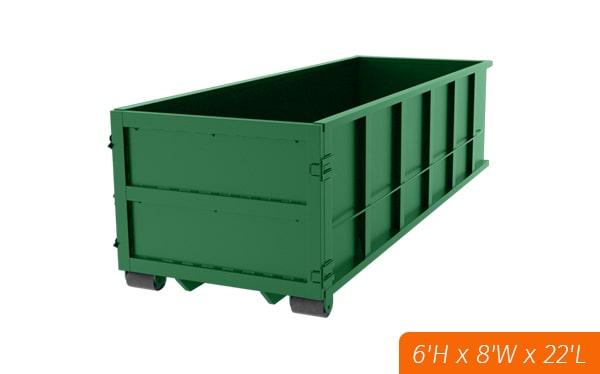 our thirty-yard dumpsters are suitable for construction debris, household junk, and yard waste